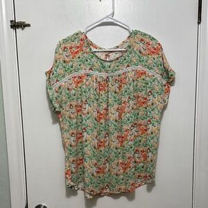 Floral Women's Top with Crochet Detail